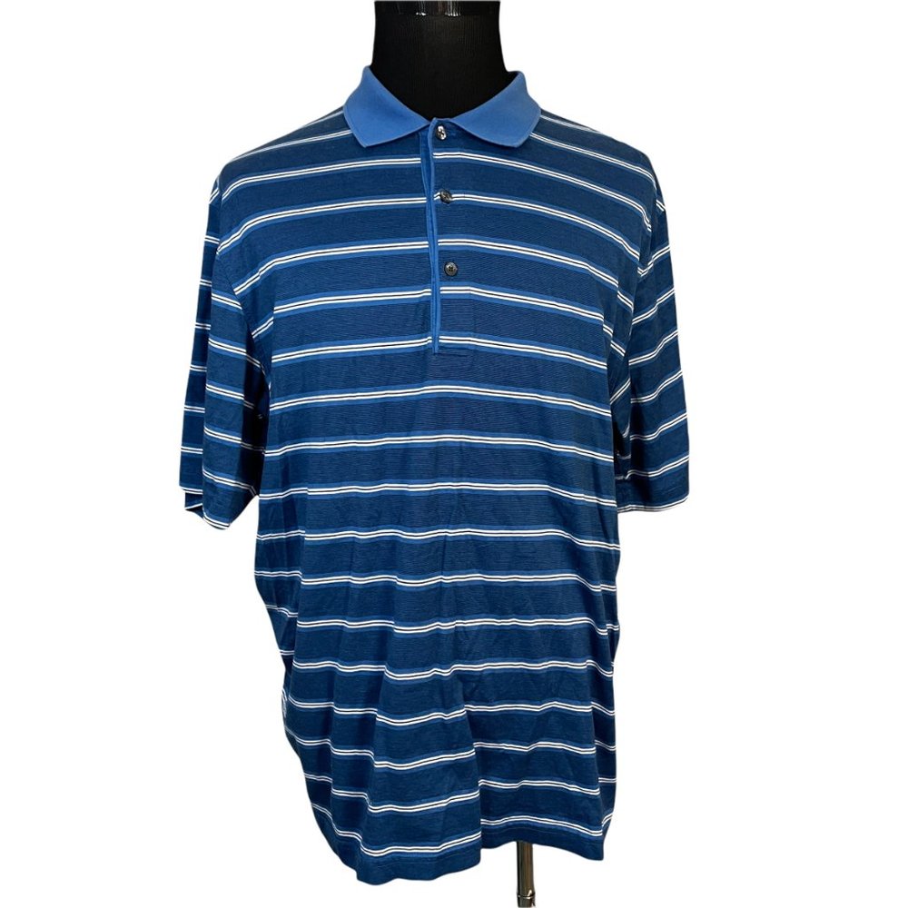 Nicklaus Golf Men's Blue Striped White Black Polo Shirt Large - Picture 2 of 8